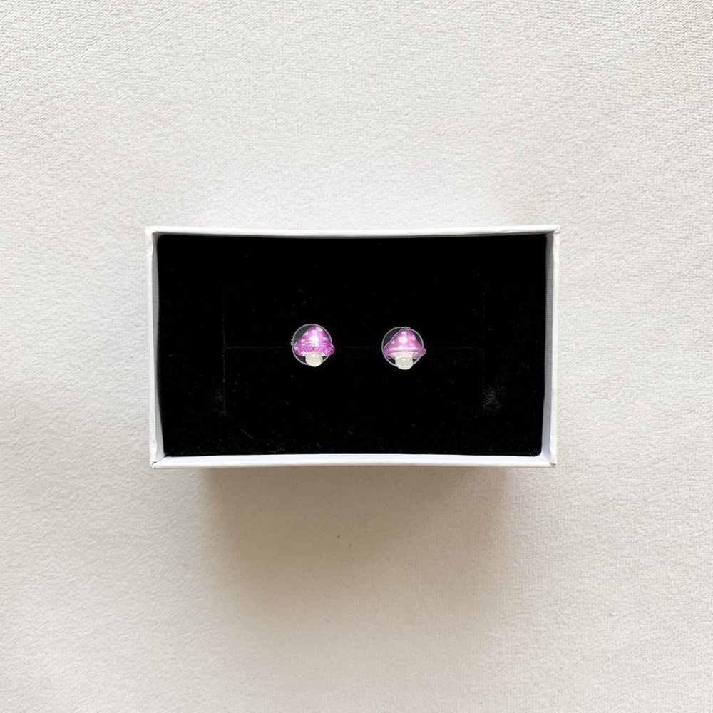 Purple Spotted Mushroom Stud Earrings